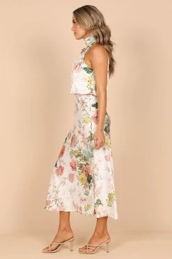 Anabelle Halter Neck Midi Dress - White Floral -Dress Shop petal and pup usa dresses anabelle halter neck maxi dress white floral 33871057977521