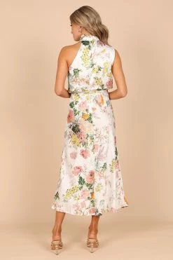 Anabelle Halter Neck Midi Dress - White Floral -Dress Shop petal and pup usa dresses anabelle halter neck maxi dress white floral 33871058010289