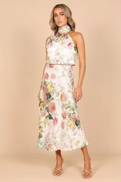 Anabelle Halter Neck Midi Dress - White Floral -Dress Shop petal and pup usa dresses anabelle halter neck maxi dress white floral 33871058075825