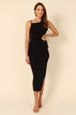 Andean Side Cutout Midi Dress - Black -Dress Shop petal and pup usa dresses andean side cutout midi dress black 32129772683441