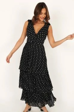 Andromeda Maxi Dress - Black White Polka Dot -Dress Shop petal and pup usa dresses andromeda midi dress black white polka dot 33779269599409