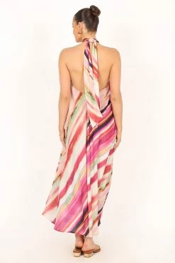 Antonijia Halterneck Maxi Dress - Berry Stripe -Dress Shop petal and pup usa dresses antonijia halterneck maxi dress berry stripe 33811759825073