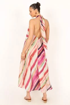 Antonijia Halterneck Maxi Dress - Berry Stripe -Dress Shop petal and pup usa dresses antonijia halterneck maxi dress berry stripe 33811760185521