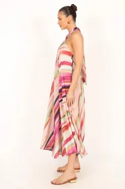 Antonijia Halterneck Maxi Dress - Berry Stripe -Dress Shop petal and pup usa dresses antonijia halterneck maxi dress berry stripe 33811760283825