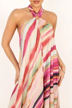 Antonijia Halterneck Maxi Dress - Berry Stripe -Dress Shop petal and pup usa dresses antonijia halterneck maxi dress berry stripe 33811760382129