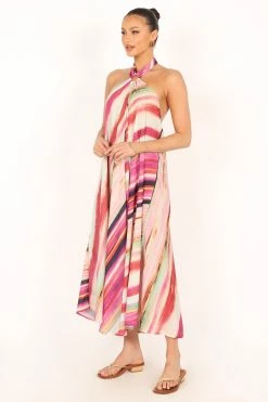 Antonijia Halterneck Maxi Dress - Berry Stripe -Dress Shop petal and pup usa dresses antonijia halterneck maxi dress berry stripe 33811760447665
