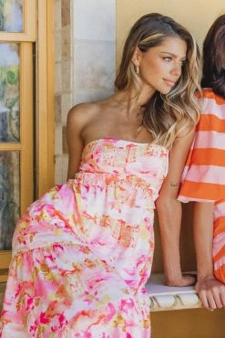 Arianna Strapless Dress - Pink Scenic 16 Arianna Strapless Dress - Pink Scenic -Dress Shop petal and pup usa dresses arianna strapless dress pink scenic 33650781225137