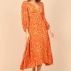 Aron Long Sleeve Midi Dress - Orange Floral