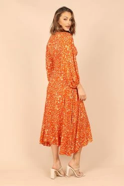 Aron Long Sleeve Midi Dress - Orange Floral -Dress Shop petal and pup usa dresses aron long sleeve maxi dress orange floral 32747562270897