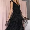 Asteria Tulle Tiered Maxi Dress - Black Sparkle