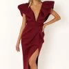 Augie Frill Shoulder Maxi Dress - Burgundy