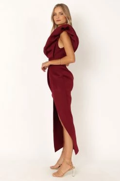 Augie Frill Shoulder Maxi Dress - Burgundy -Dress Shop petal and pup usa dresses augie frill shoulder maxi dress burgundy 33951036899505