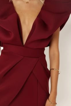 Augie Frill Shoulder Maxi Dress - Burgundy -Dress Shop petal and pup usa dresses augie frill shoulder maxi dress burgundy 33951037030577