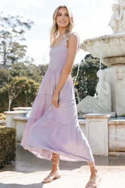 August Shirred Maxi Dress - Lilac