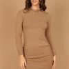 Baxter Cinched Side Mini Knit Dress - Tan