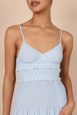 Bell Shirred Midi Dress - Blue -Dress Shop petal and pup usa dresses bell shirred midi dress blue 32264707211441