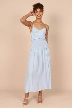 Bell Shirred Midi Dress - Blue -Dress Shop petal and pup usa dresses bell shirred midi dress blue 32264707244209