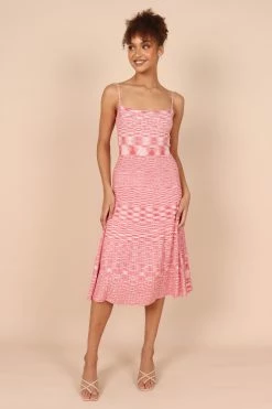 Blinque Light Knit Midi Dress - Cream/Red