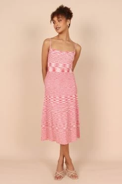 Blinque Light Knit Midi Dress - Cream/Red -Dress Shop petal and pup usa dresses blinque light knit midi dress cream red 32264729362609