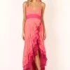 BomBon Tiered Maxi Dress - Coral Hot Pink
