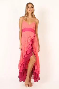 BomBon Tiered Maxi Dress - Coral Hot Pink -Dress Shop petal and pup usa dresses bombon tiered maxi dress coral hot pink 33846824927409
