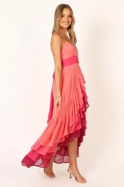 BomBon Tiered Maxi Dress - Coral Hot Pink -Dress Shop petal and pup usa dresses bombon tiered maxi dress coral hot pink 33846824960177