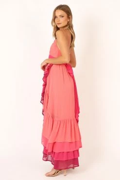 BomBon Tiered Maxi Dress - Coral Hot Pink -Dress Shop petal and pup usa dresses bombon tiered maxi dress coral hot pink 33846825058481
