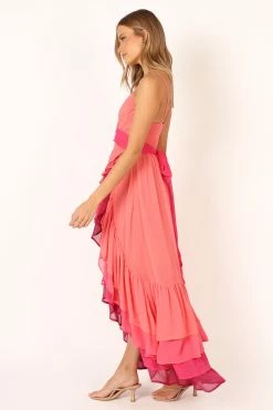 BomBon Tiered Maxi Dress - Coral Hot Pink -Dress Shop petal and pup usa dresses bombon tiered maxi dress coral hot pink 33846825091249