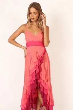 BomBon Tiered Maxi Dress - Coral Hot Pink -Dress Shop petal and pup usa dresses bombon tiered maxi dress coral hot pink 33846825124017