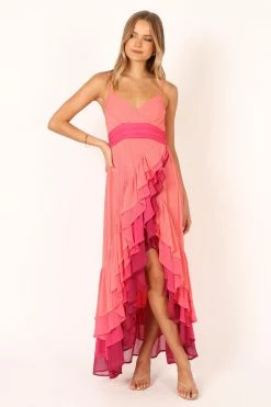 BomBon Tiered Maxi Dress - Coral Hot Pink -Dress Shop petal and pup usa dresses bombon tiered maxi dress coral hot pink 33846825156785