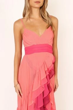 BomBon Tiered Maxi Dress - Coral Hot Pink -Dress Shop petal and pup usa dresses bombon tiered maxi dress coral hot pink 33846825189553