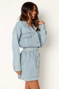 Britts Long Sleeve Mini Dress - Denim -Dress Shop petal and pup usa dresses britts long sleeve mini dress denim 34007549313201