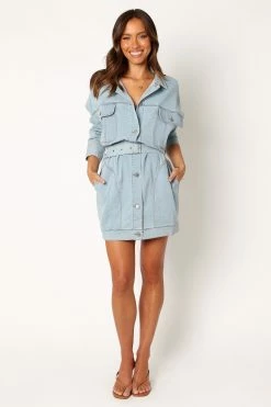 Britts Long Sleeve Mini Dress - Denim -Dress Shop petal and pup usa dresses britts long sleeve mini dress denim 34007549345969