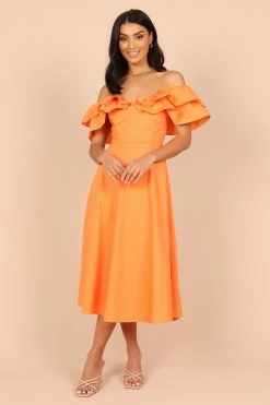 Cabo Frill Sleeve Midi Dress - Orange
