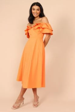 Cabo Frill Sleeve Midi Dress - Orange -Dress Shop petal and pup usa dresses cabo frill sleeve midi dress orange 33190458884273