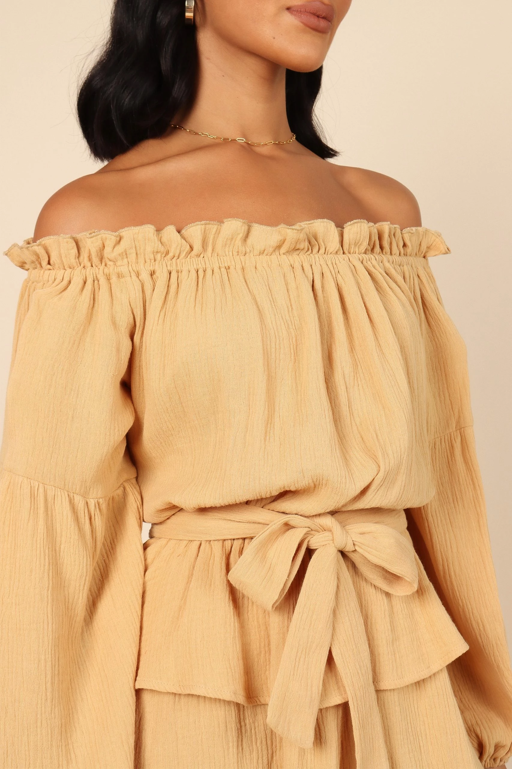 Callie Off Shoulder Mini Dress - Mustard 2 Callie Off Shoulder Mini Dress - Mustard - Image 2