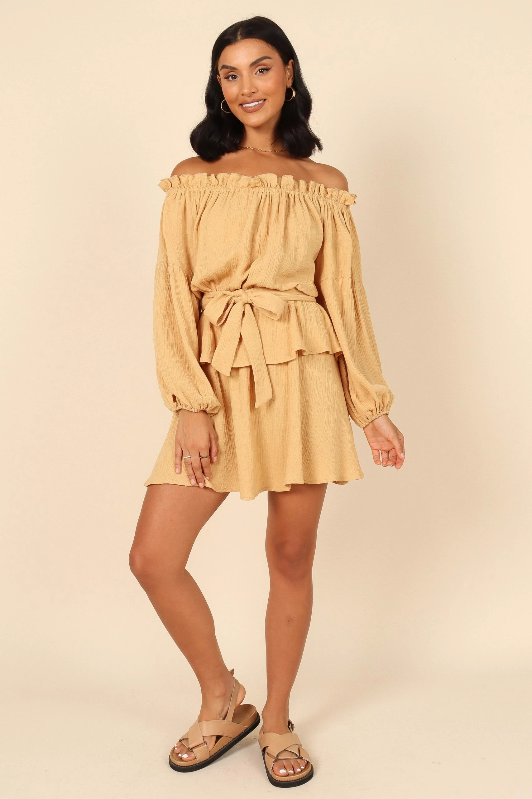 Callie Off Shoulder Mini Dress - Mustard 4 Callie Off Shoulder Mini Dress - Mustard - Image 4
