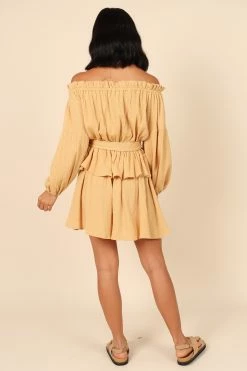 Callie Off Shoulder Mini Dress - Mustard 12 Callie Off Shoulder Mini Dress - Mustard -Dress Shop petal and pup usa dresses callie off shoulder mini dress mustard 32077226639537