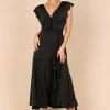 Cally Frill Shoulder Midi Dress - Black