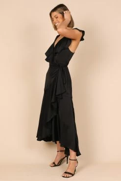 Cally Frill Shoulder Midi Dress - Black 10 Cally Frill Shoulder Midi Dress - Black -Dress Shop petal and pup usa dresses cally frill shoulder maxi dress black 32409706660017
