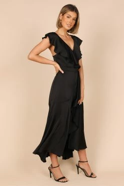 Cally Frill Shoulder Midi Dress - Black 9 Cally Frill Shoulder Midi Dress - Black -Dress Shop petal and pup usa dresses cally frill shoulder maxi dress black 32409706725553