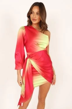Calor One Sleeve Mini Dress - Pink Lime -Dress Shop petal and pup usa dresses calor one sleeve mini dress pink lime 33810812928177