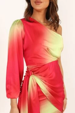 Calor One Sleeve Mini Dress - Pink Lime -Dress Shop petal and pup usa dresses calor one sleeve mini dress pink lime 33810812960945