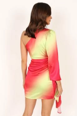 Calor One Sleeve Mini Dress - Pink Lime -Dress Shop petal and pup usa dresses calor one sleeve mini dress pink lime 33810813124785