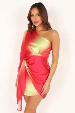 Calor One Sleeve Mini Dress - Pink Lime -Dress Shop petal and pup usa dresses calor one sleeve mini dress pink lime 33810813255857