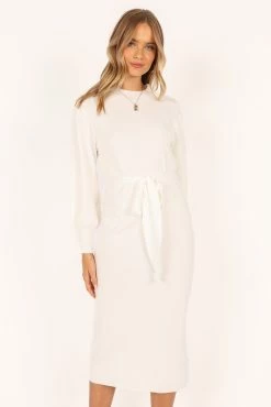 Carina Long Sleeve Midi Knit Dress - Cream -Dress Shop petal and pup usa dresses carina long sleeve midi knit dress cream 33928688697521