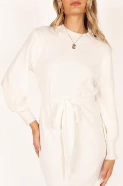 Carina Long Sleeve Midi Knit Dress - Cream -Dress Shop petal and pup usa dresses carina long sleeve midi knit dress cream 33928688730289