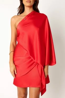 Carmen One Shoulder Mini Dress - Sunset Red -Dress Shop petal and pup usa dresses carmen one shoulder mini dress sunset red 34011644166321