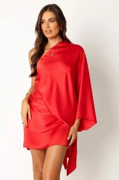 Carmen One Shoulder Mini Dress - Sunset Red -Dress Shop petal and pup usa dresses carmen one shoulder mini dress sunset red 34011644199089