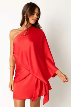 Carmen One Shoulder Mini Dress - Sunset Red -Dress Shop petal and pup usa dresses carmen one shoulder mini dress sunset red 34011644231857